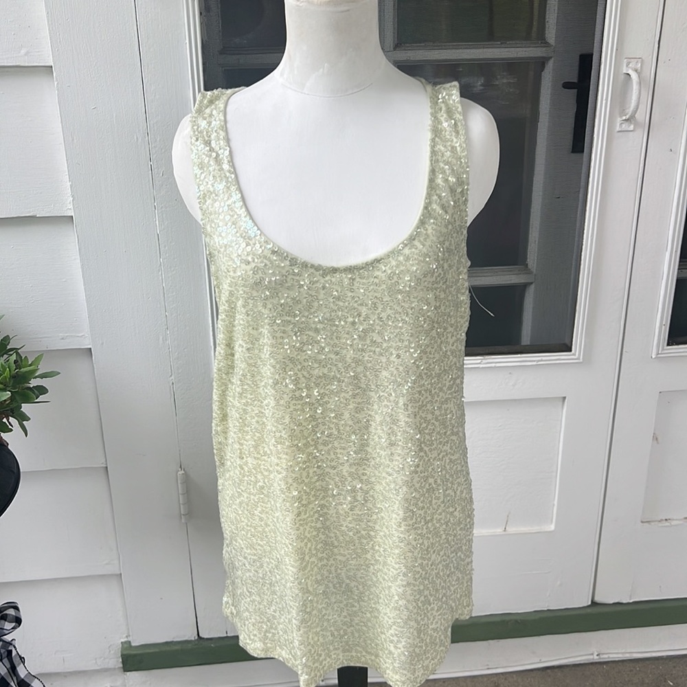 NWT J. Crew Light Green Sequin Tank Top - Women's Large
